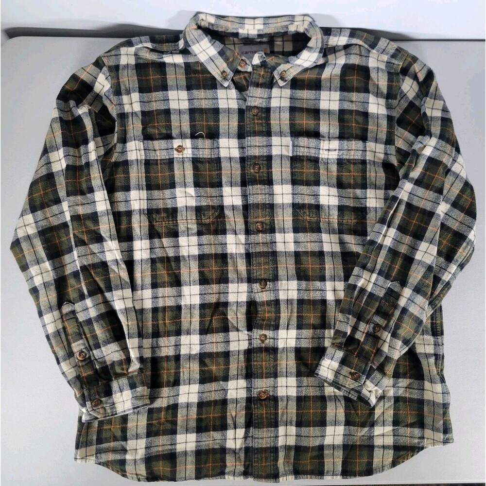 Carhartt Flannel Shirt Mens Sz XL Plaid Button Workwear Relaxed Fit
